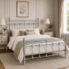 Isabella Metal Bed Frame with Finial Detailing - Double Bed - Nickel Silver