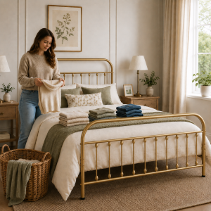 Alternative view of Amelia Metal Bed Frame with Decorative Spindle Detailing - Double Bed - Antique Gold