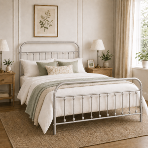 Luxury Life Furniture Amelia Metal Bed Frame with Decorative Spindle Detailing - Double Bed - Nickel Silver