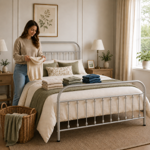 Alternative view of Amelia Metal Bed Frame with Decorative Spindle Detailing - Double Bed - Nickel Silver