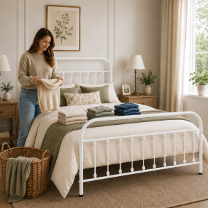Alternative view of Amelia Metal Bed Frame with Decorative Spindle Detailing - Double Bed - White