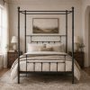 Charlotte Four Poster Metal Bed Frame with Finial Detailing, Double Canopy Bed - Black