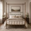 Charlotte Four Poster Metal Bed Frame with Finial Detailing, Double Canopy Bed - Antique Gold