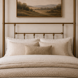 Charlotte Four Poster Metal Bed Frame with Finial Detailing, Double Canopy Bed - Antique Gold - Image 6