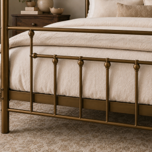 Charlotte Four Poster Metal Bed Frame with Finial Detailing, Double Canopy Bed - Antique Gold - Image 7