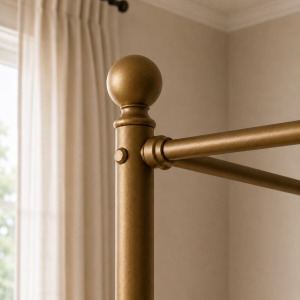 Charlotte Four Poster Metal Bed Frame with Finial Detailing, Double Canopy Bed - Antique Gold - Image 8