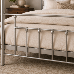 Charlotte Four Poster Metal Bed Frame with Finial Detailing, Double Canopy Bed - Nickel Silver - Image 7