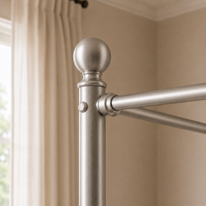 Charlotte Four Poster Metal Bed Frame with Finial Detailing, Double Canopy Bed - Nickel Silver - Image 8