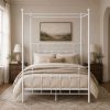 Charlotte Four Poster Metal Bed Frame with Finial Detailing, Double Canopy Bed - White