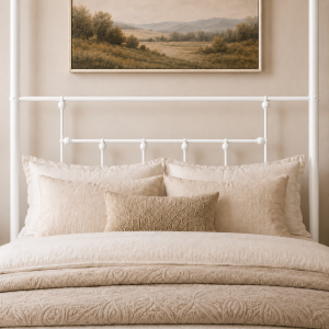 Charlotte Four Poster Metal Bed Frame with Finial Detailing, Double Canopy Bed - White - Image 6