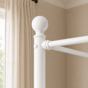 Charlotte Four Poster Metal Bed Frame with Finial Detailing, Double Canopy Bed - White - Image 8