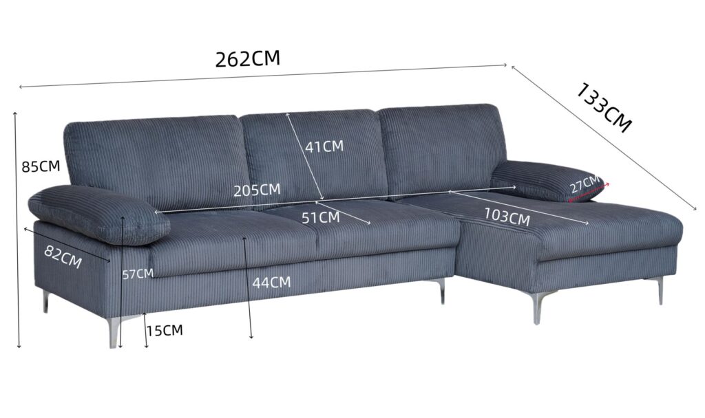 Venosa Jumbo Cord 3 Seater L-Shape Sofa in Grey Venosa Jumbo Cord 3 Seater L-Shape Sofa in Grey