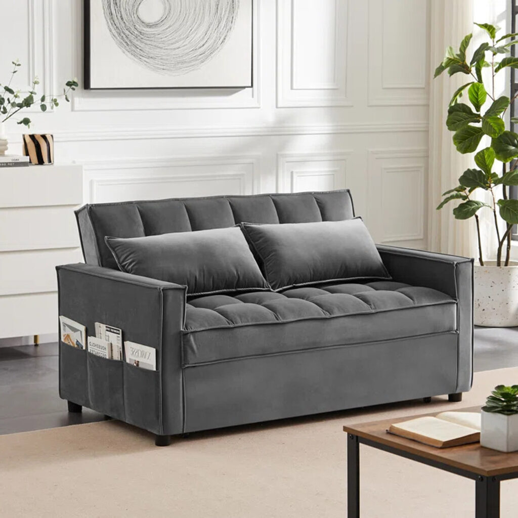 Madrid Velvet 2 Seater Pullout Sofa Bed in Grey
