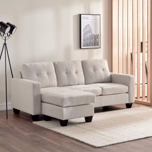 Alternative view of Luna Linen Fabric 3 Seater Convertible Sectional Sofa in Beige