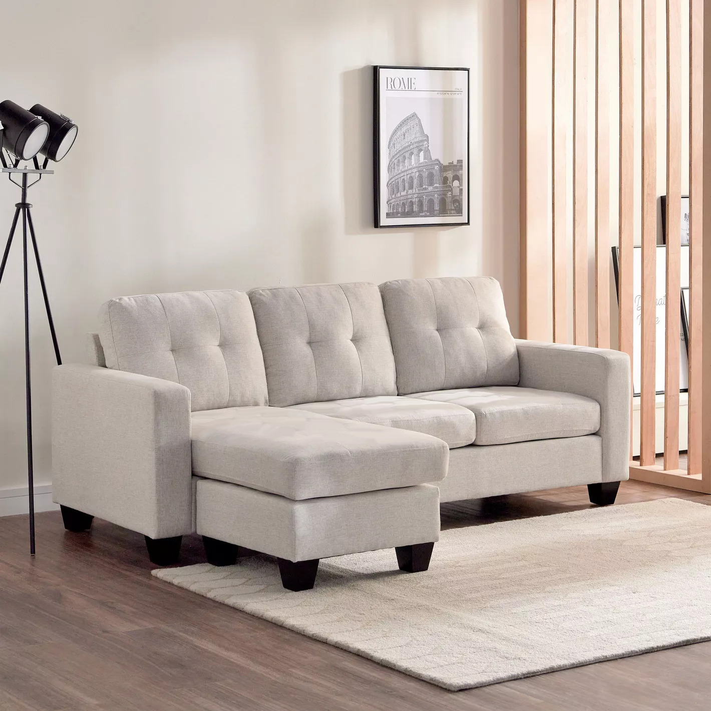 Luna Linen Fabric 3 Seater Convertible Sectional Sofa in Beige Luna Linen Fabric 3 Seater Convertible Sectional Sofa in Beige - Image 2