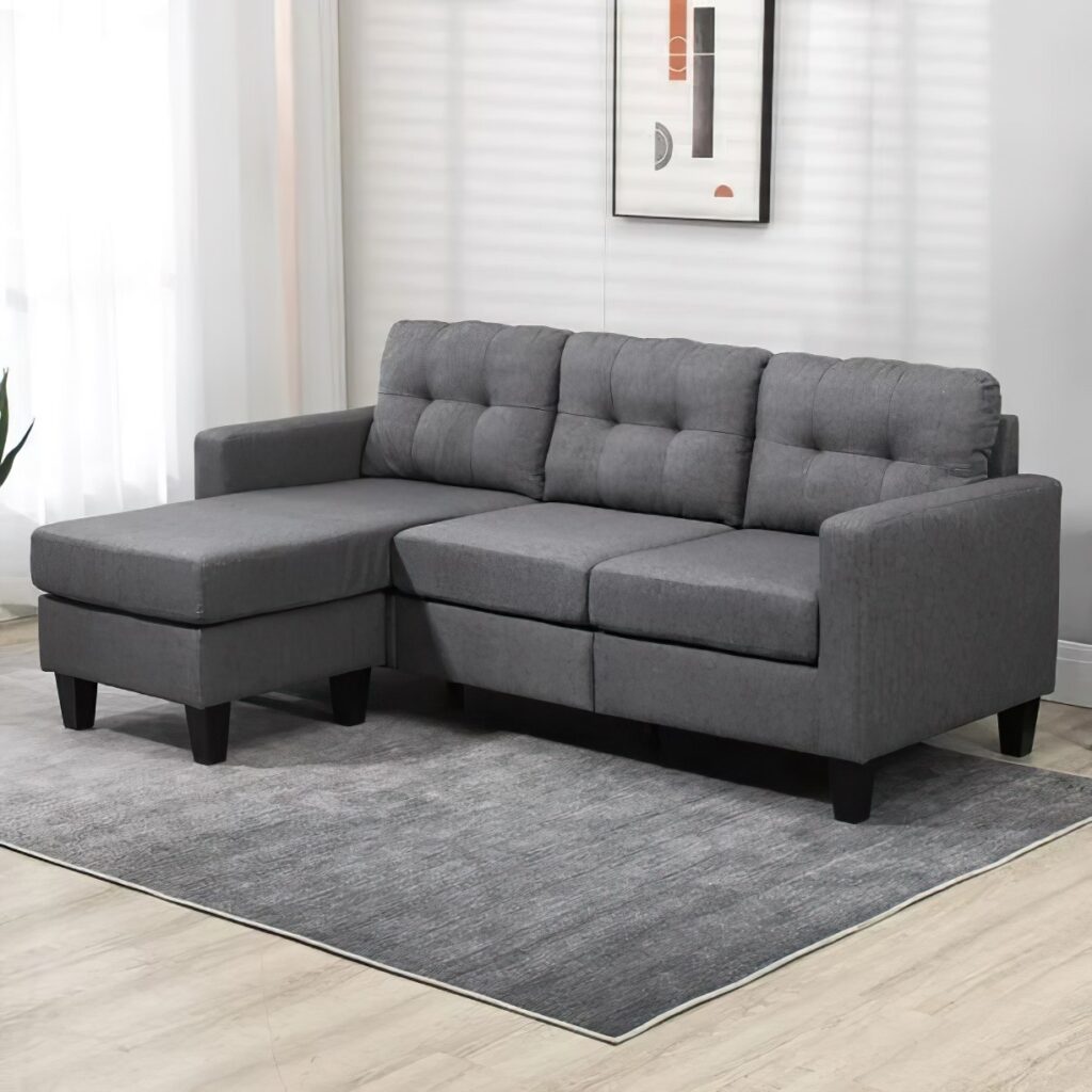 Luna Linen Fabric 3 Seater Convertible Sectional Sofa in Grey