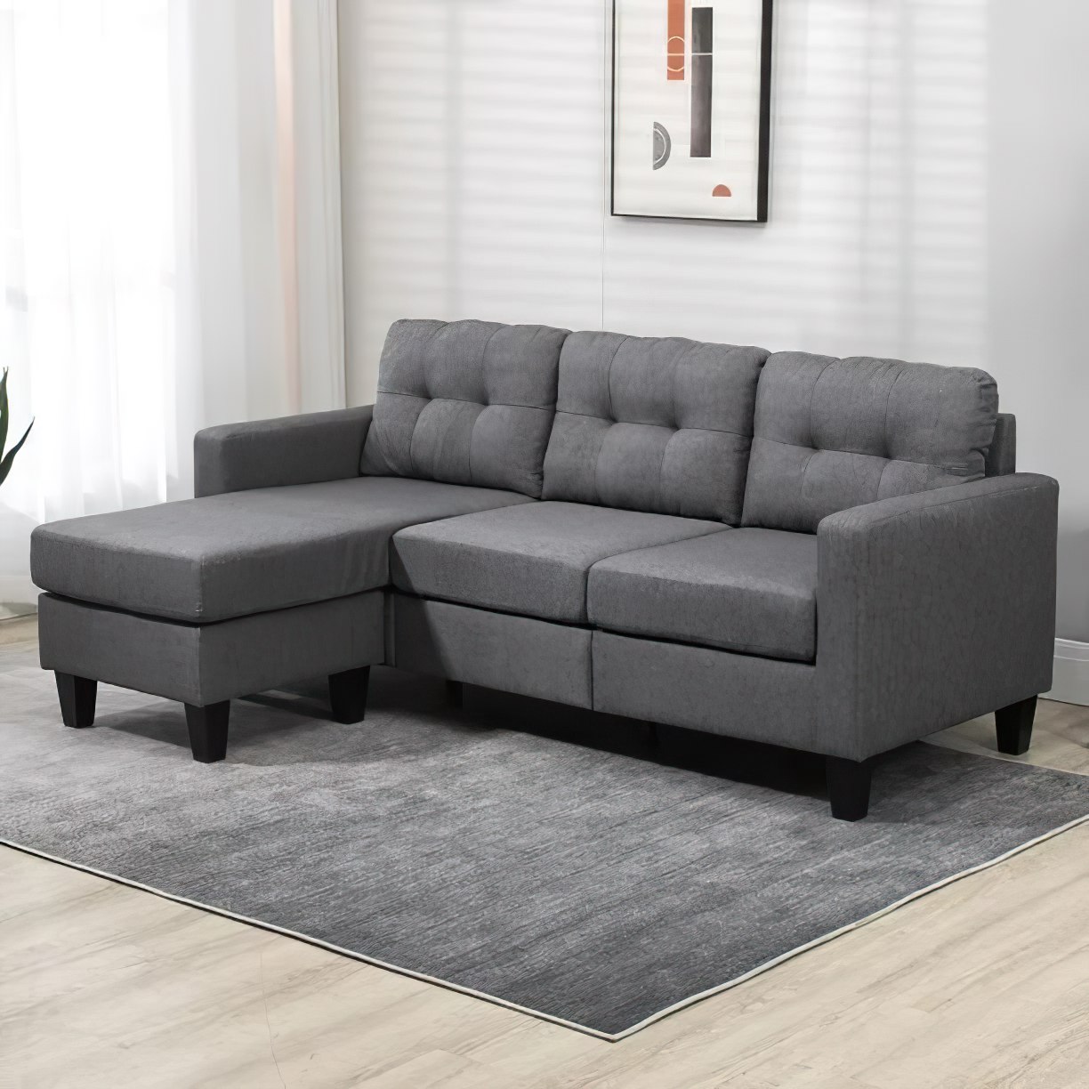Luna Linen Fabric 3 Seater Convertible Sectional Sofa in Grey Luna Linen Fabric 3 Seater Convertible Sectional Sofa in Grey - Image 2