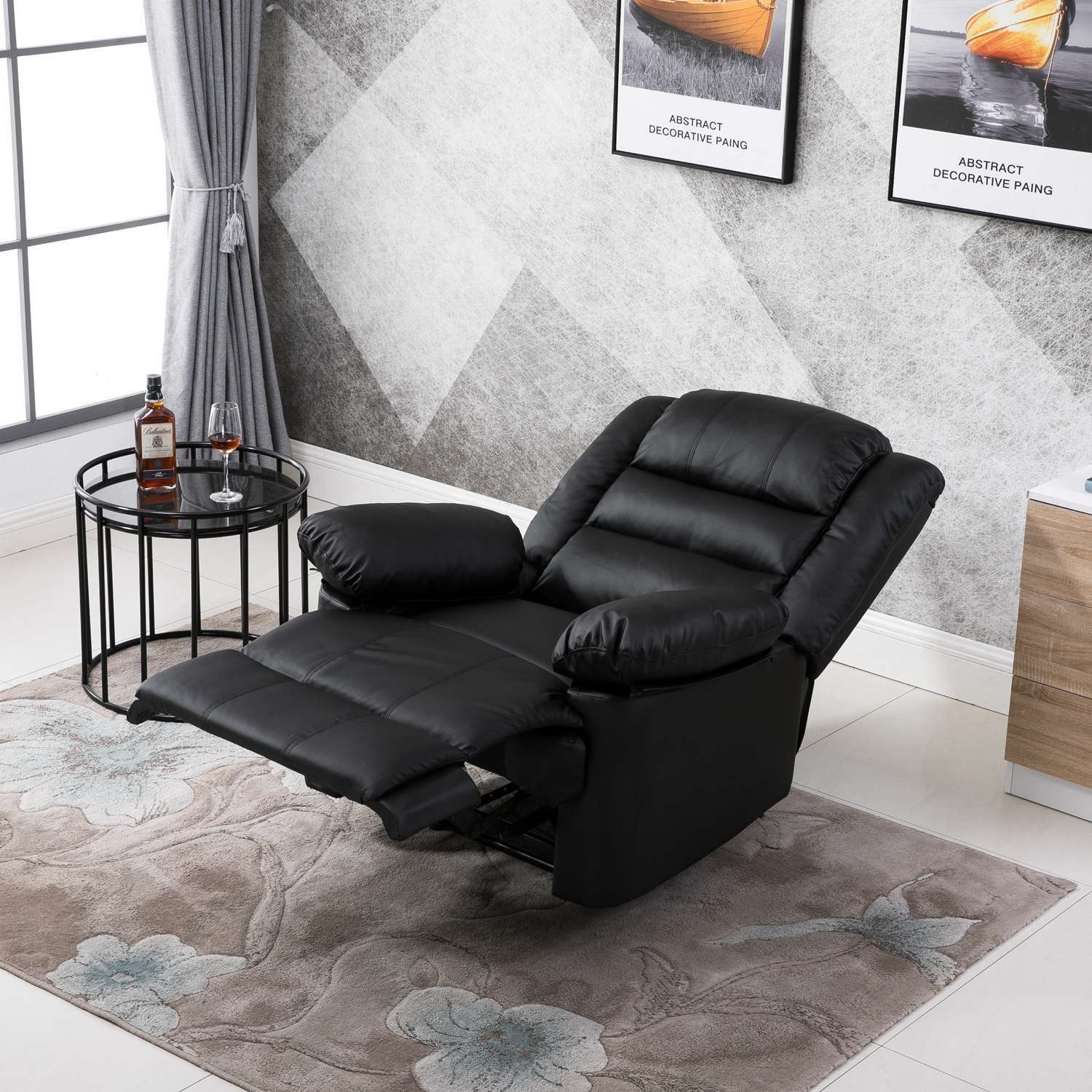 Lisbon Home Lounge Leather Manual Recliner Armchair in Black Lisbon Home Lounge Leather Manual Recliner Armchair in Black - Image 2