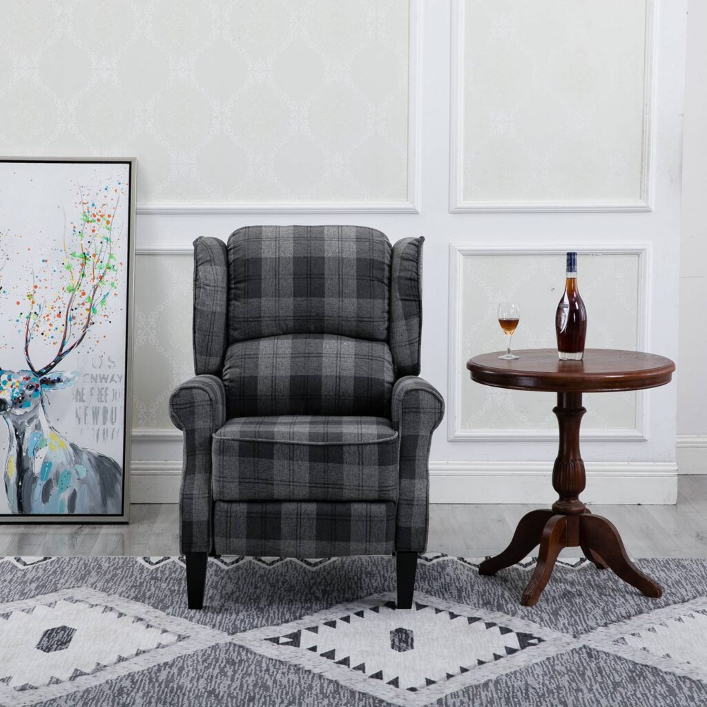 Estonia Pushback Recliner Armchair in Grey Tartan