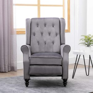 Antwerp Velvet Pushback Recliner Wingback Armchair in Grey - Image 4
