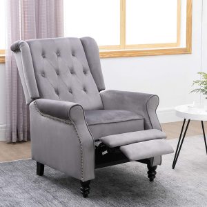 Alternative view of Antwerp Velvet Pushback Recliner Wingback Armchair in Grey