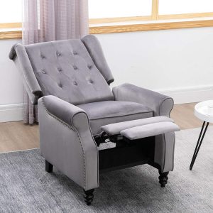 Antwerp Velvet Pushback Recliner Wingback Armchair in Grey - Image 5
