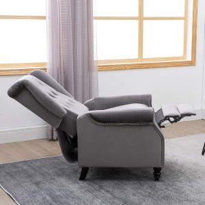 Antwerp Velvet Pushback Recliner Wingback Armchair in Grey - Image 6