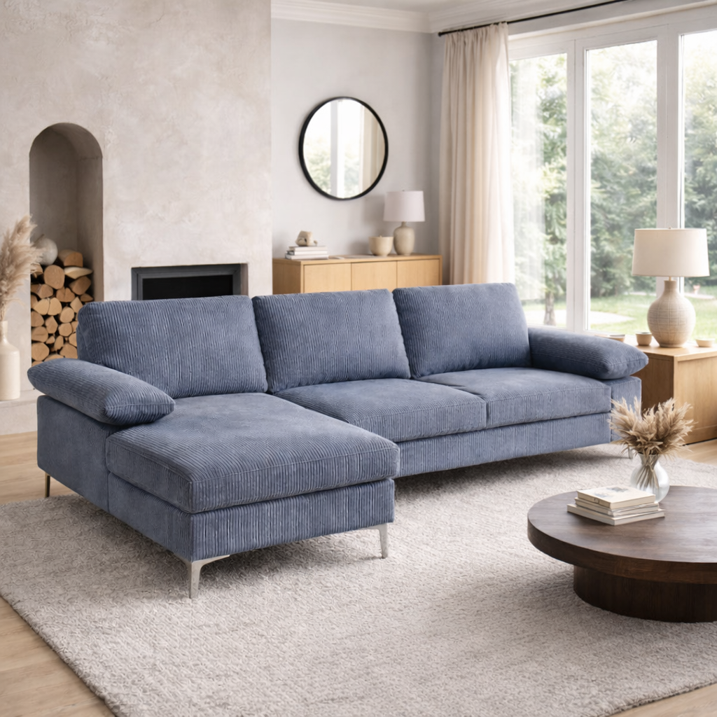 Venosa Jumbo Cord 3 Seater L-Shape Sofa in Grey Venosa Jumbo Cord 3 Seater L-Shape Sofa in Grey - Image 3