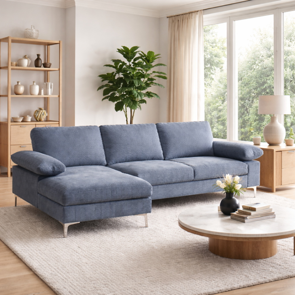 Venosa Jumbo Cord 3 Seater L-Shape Sofa in Grey Venosa Jumbo Cord 3 Seater L-Shape Sofa in Grey - Image 4