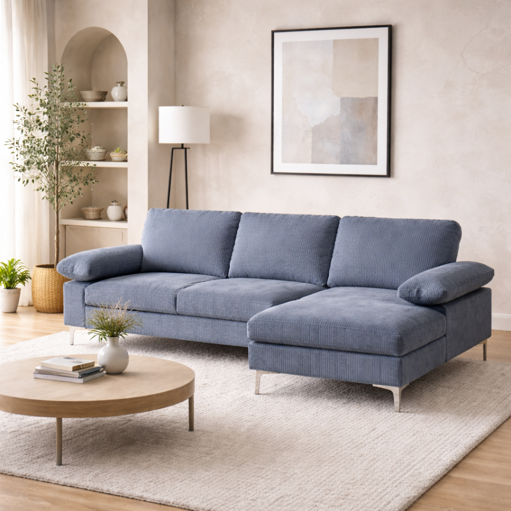 Venosa Jumbo Cord 3 Seater L-Shape Sofa in Grey Venosa Jumbo Cord 3 Seater L-Shape Sofa in Grey - Image 6