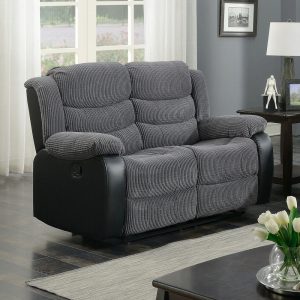Roma Jumbo Cord with Leather Sofa 3+2 Seater Fabric Recliner Sofa in Grey with Black Roma Jumbo Cord with Leather Sofa 3+2 Seater Fabric Recliner Sofa in Grey with Black - Image 4