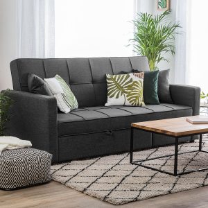 Alternative view of Malthe Linen Fabric 3 Seater Pullout Sofa Bed in Dark Grey