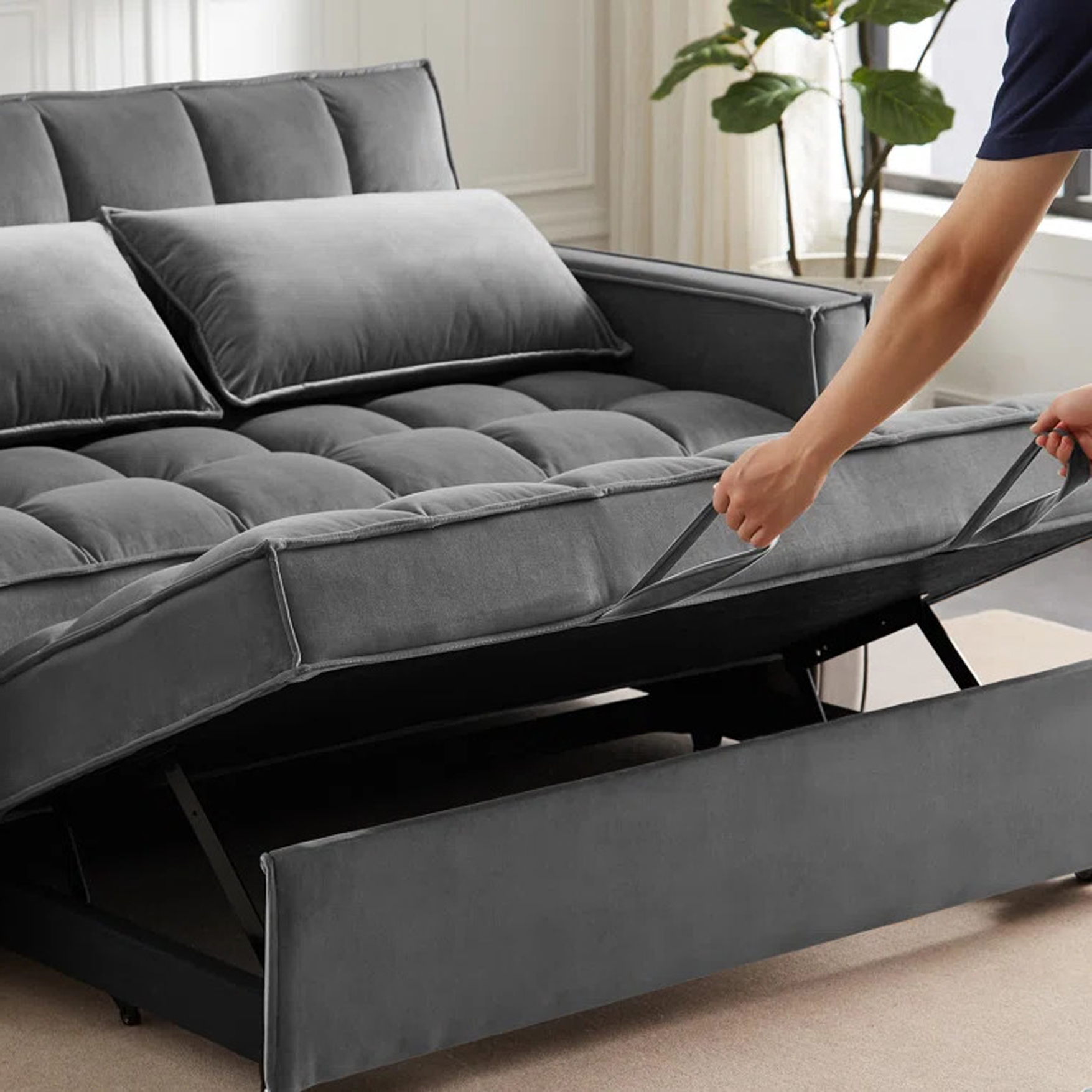 Madrid Velvet 2 Seater Pullout Sofa Bed in Grey Madrid Velvet 2 Seater Pullout Sofa Bed in Grey - Image 4