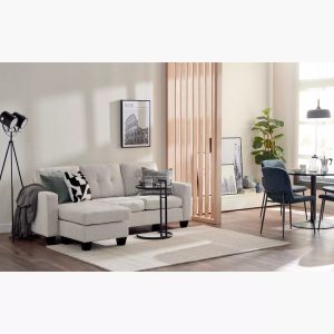 Luna Linen Fabric 3 Seater Convertible Sectional Sofa in Beige Luna Linen Fabric 3 Seater Convertible Sectional Sofa in Beige - Image 3