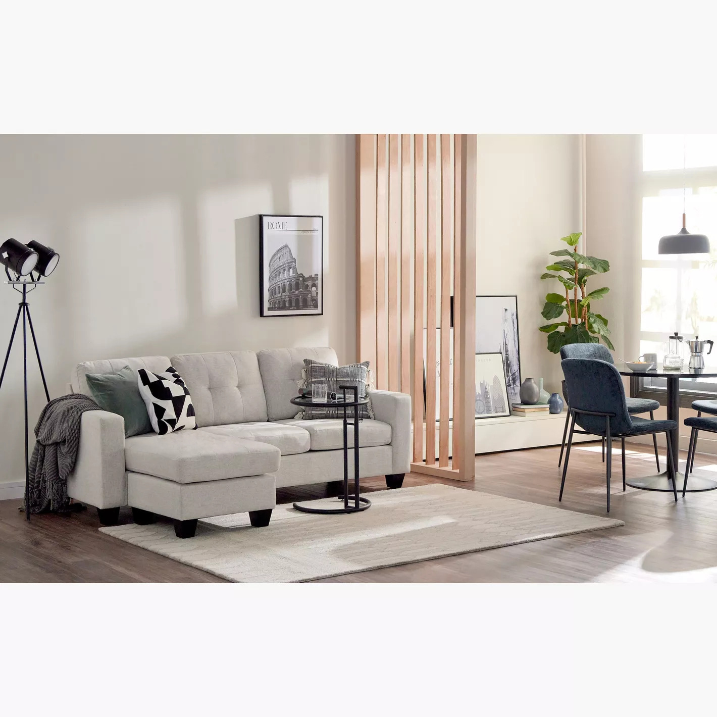 Luna Linen Fabric 3 Seater Convertible Sectional Sofa in Beige Luna Linen Fabric 3 Seater Convertible Sectional Sofa in Beige - Image 3
