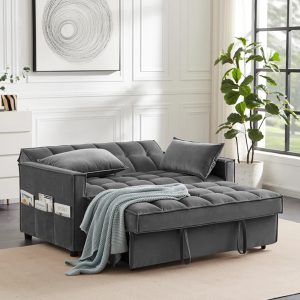 Alternative view of Madrid Velvet 2 Seater Pullout Sofa Bed in Grey
