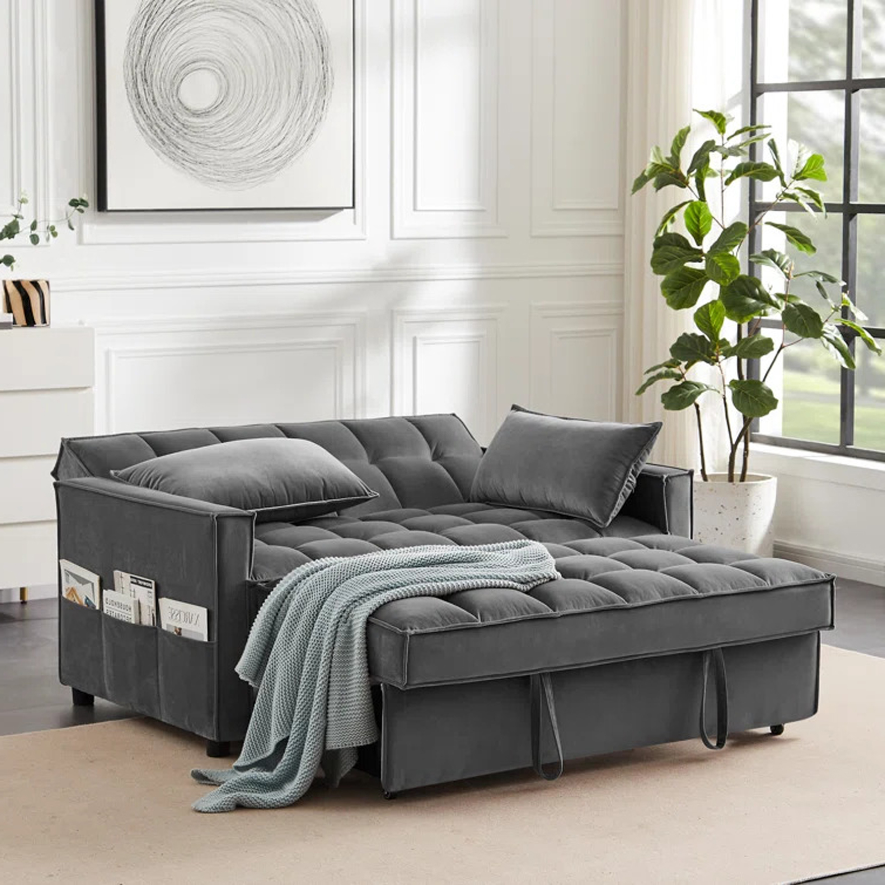 Madrid Velvet 2 Seater Pullout Sofa Bed in Grey Madrid Velvet 2 Seater Pullout Sofa Bed in Grey - Image 2