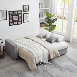 Madrid Velvet 3 Seater Pullout Sofa Bed in Grey with Reversible Storage Chaise - Image 4