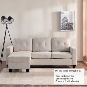 Luna Linen Fabric 3 Seater Convertible Sectional Sofa in Beige Luna Linen Fabric 3 Seater Convertible Sectional Sofa in Beige - Image 4