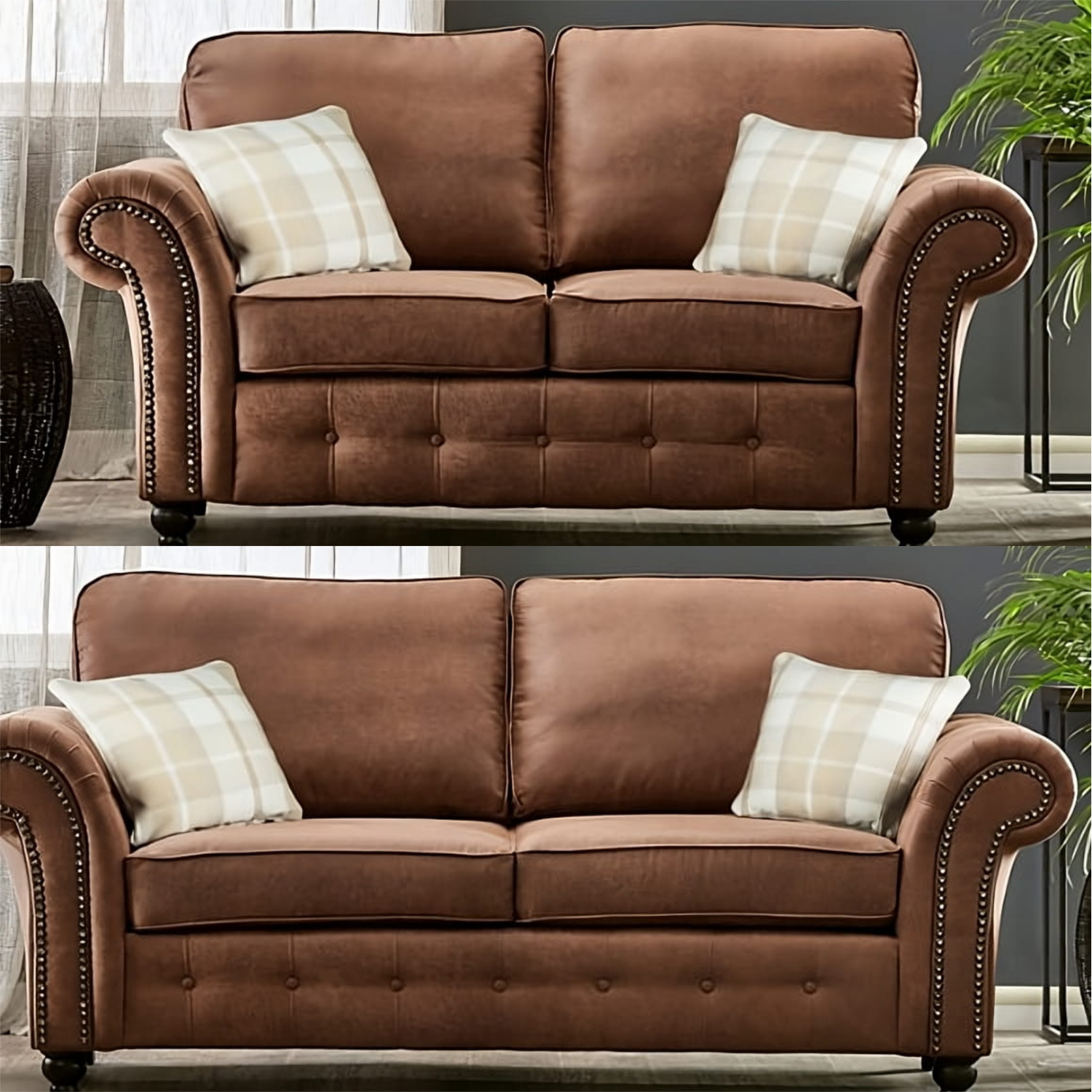 Oakland Suede Sofa 3+2 Seater Fabric Sofa in Tan Brown Oakland Suede Sofa 3+2 Seater Fabric Sofa in Tan Brown - Image 2