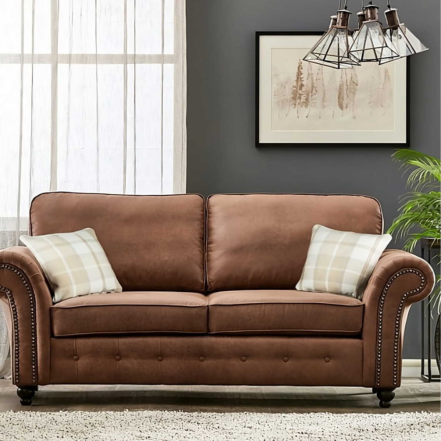 Oakland Suede Sofa 3+2 Seater Fabric Sofa in Tan Brown Oakland Suede Sofa 3+2 Seater Fabric Sofa in Tan Brown - Image 3