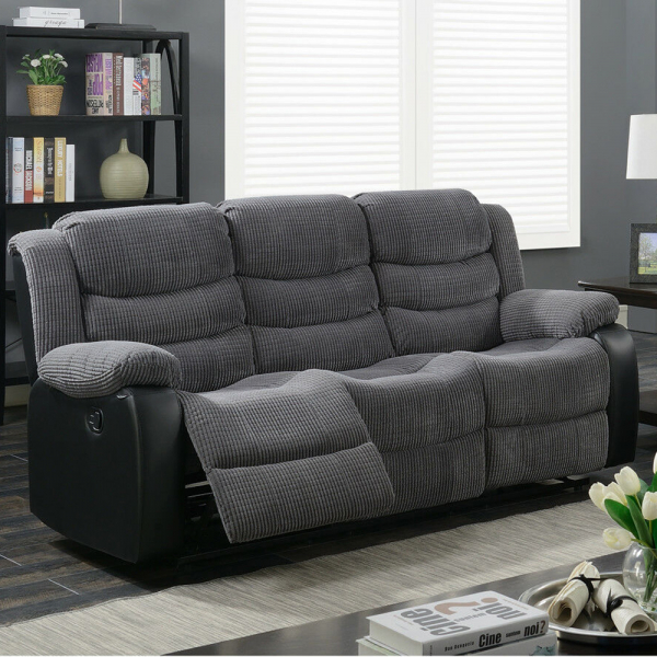 Roma Jumbo Cord with Leather Sofa 3+2 Seater Fabric Recliner Sofa in Grey with Black Roma Jumbo Cord with Leather Sofa 3+2 Seater Fabric Recliner Sofa in Grey with Black - Image 5