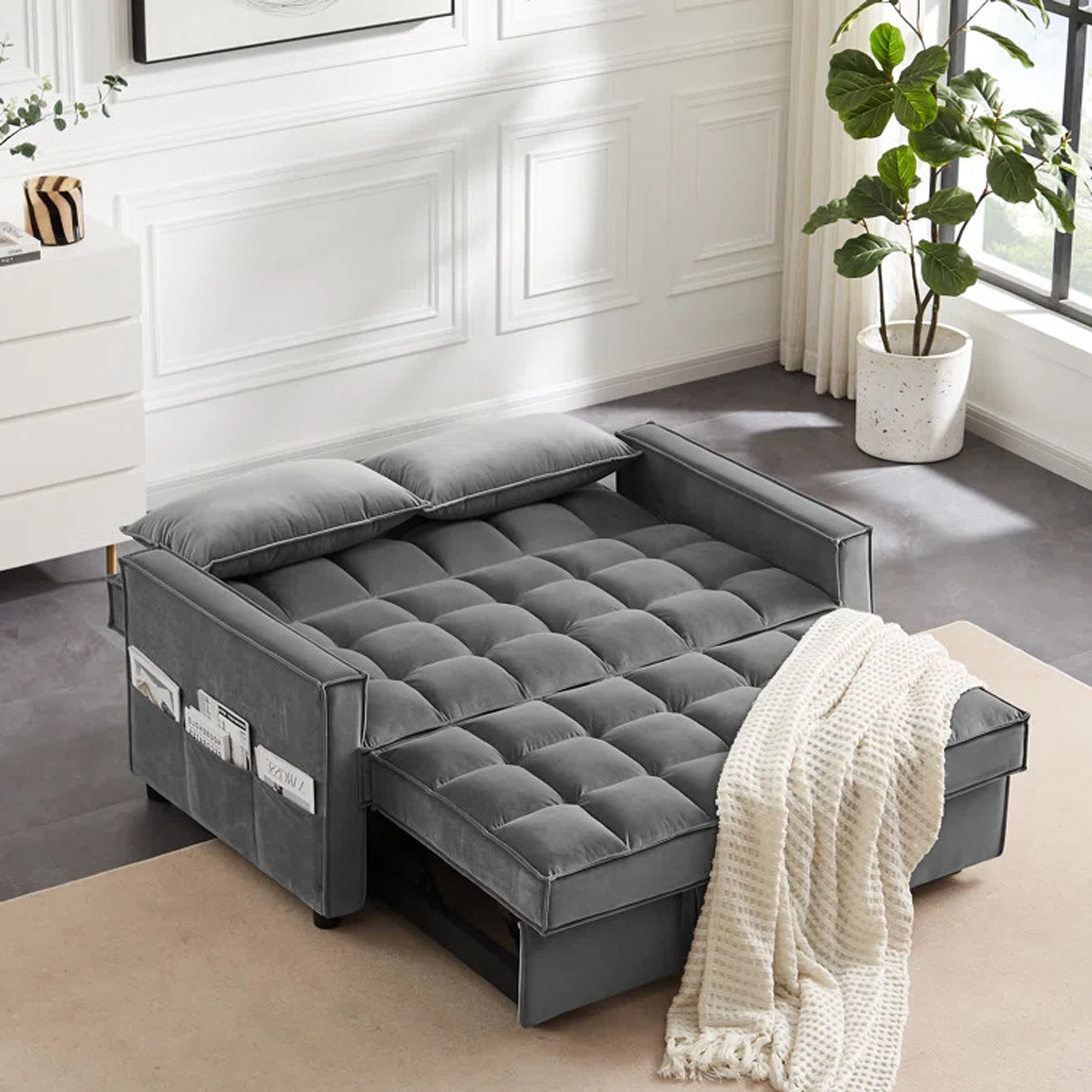 Madrid Velvet 2 Seater Pullout Sofa Bed in Grey Madrid Velvet 2 Seater Pullout Sofa Bed in Grey - Image 3
