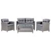 Mora Rattan 4 Seater Outdoor Conversation Set Garden Furniture Sofas with Coffee Table in Grey