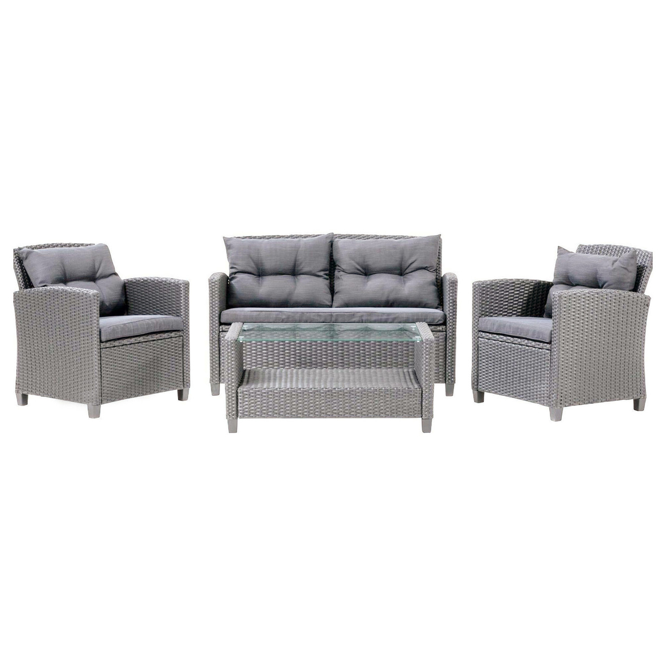 Mora Rattan 4 Seater Outdoor Conversation Set Garden Furniture Sofas with Coffee Table in Grey Mora Rattan 4 Seater Outdoor Conversation Set Garden Furniture Sofas with Coffee Table in Grey