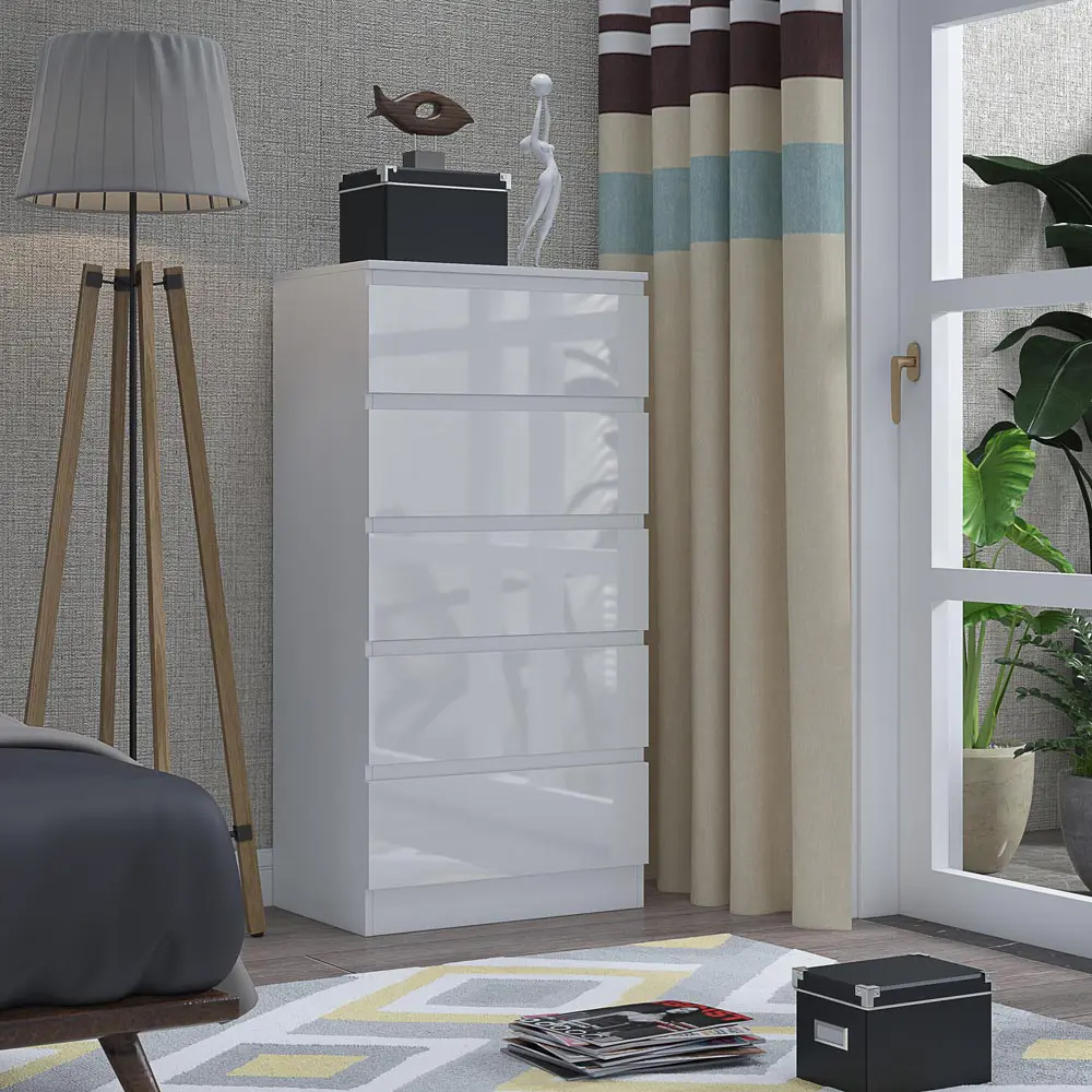 Carlton 5 Drawer Cabinet in Gloss White