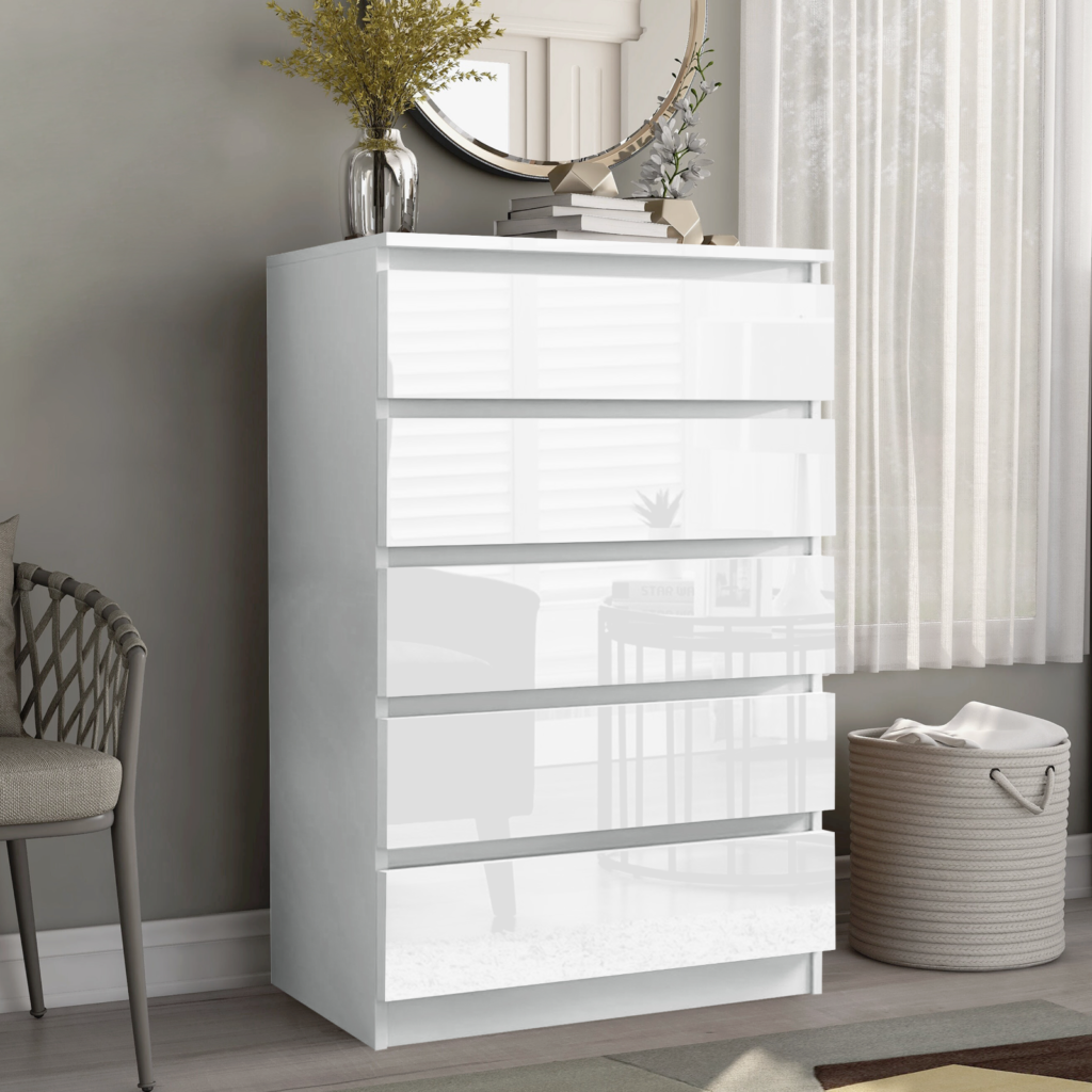 Carlton 5 Drawer Cabinet in Gloss White