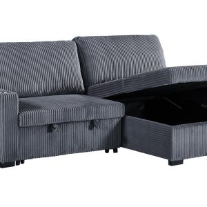 Florence Jumbo Cord L-Shape Sofa with Storage Chaise, Pullout Footrest and Built-in Cupholders in Grey - Image 8