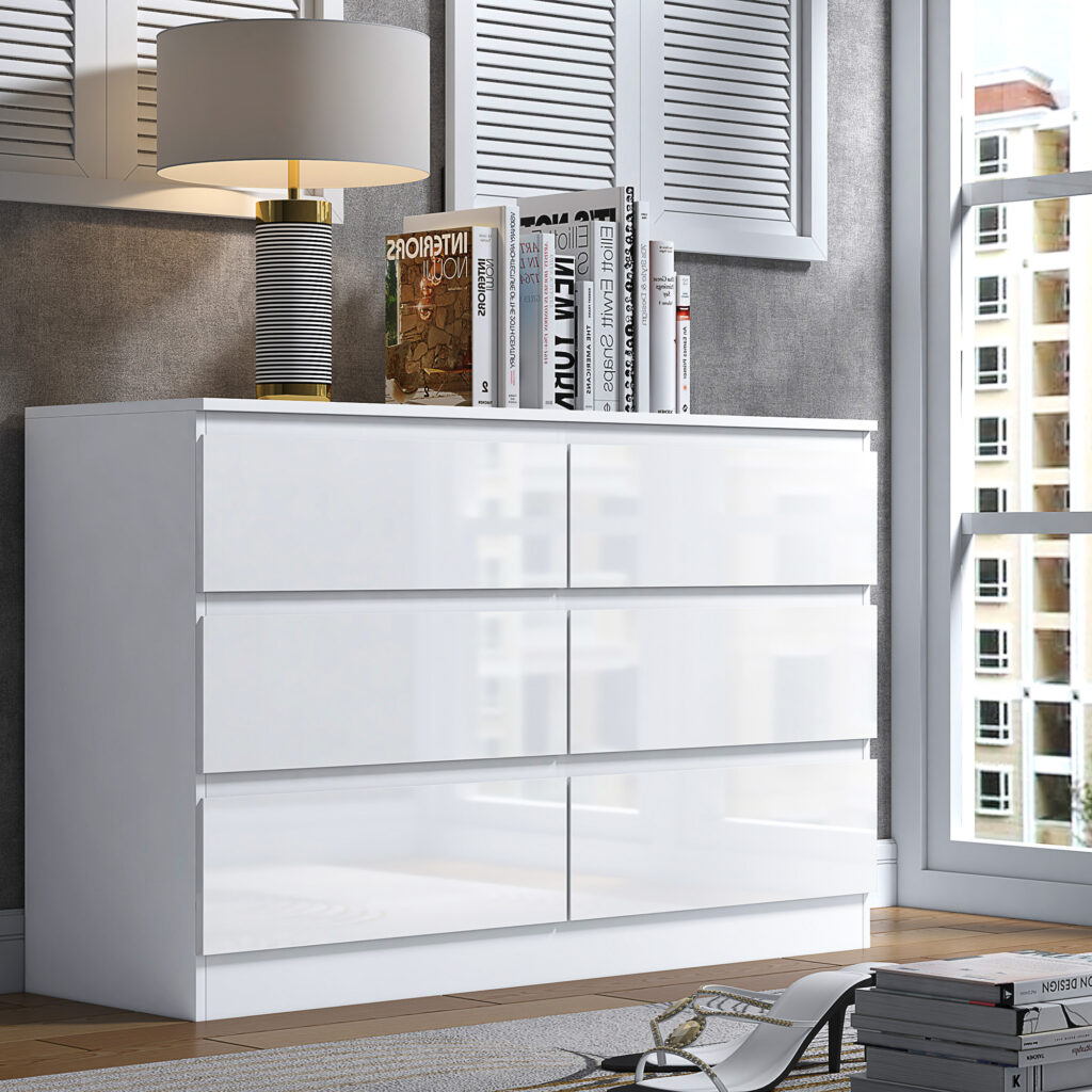 Carlton 6 Drawer Cabinet in Gloss White