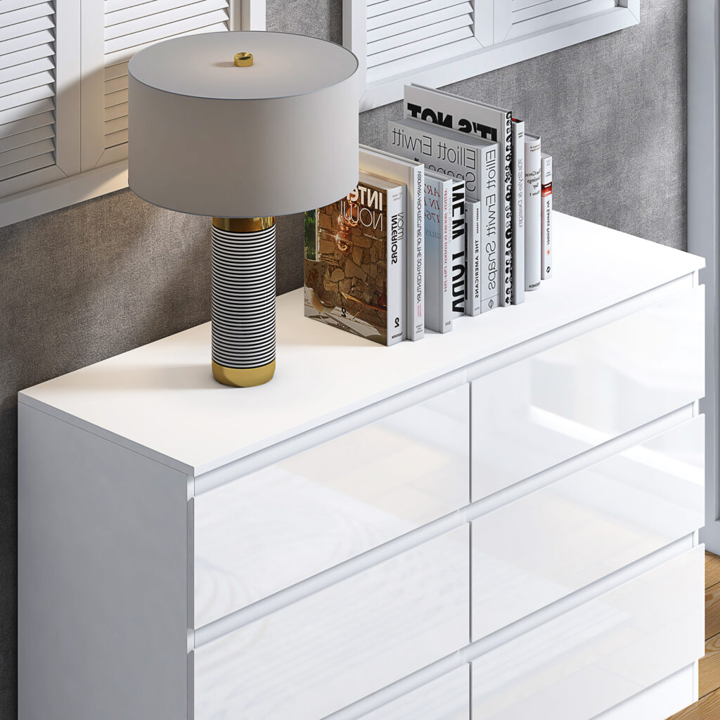Carlton 6 Drawer Cabinet in Gloss White